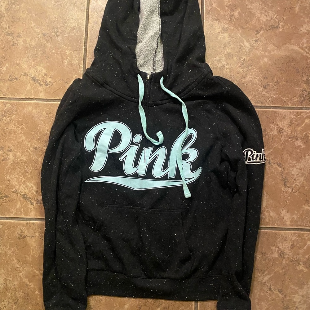 pink dark gray half zip hoodie